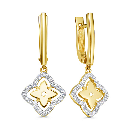 Серьги с английским замком из желтого золота с бриллиантами