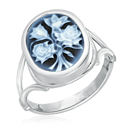 Кольцо из серебра камея на агате Цветы