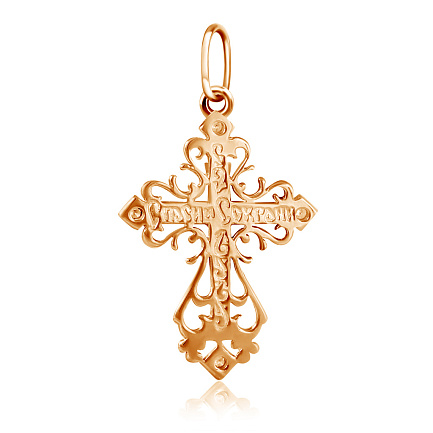 Крест из красного золота с фианитами Сваровски