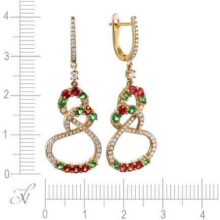 Серьги с английским замком из желтого золота с бриллиантами