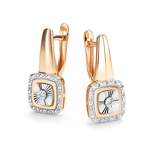 Серьги с английским замком из красного золота с бриллиантом