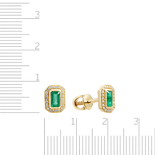 Пусеты из желтого золота с бриллиантами, изумрудами