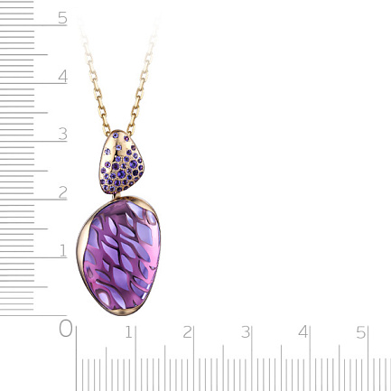 Колье из желтого золота с аметистами, плетение якорное