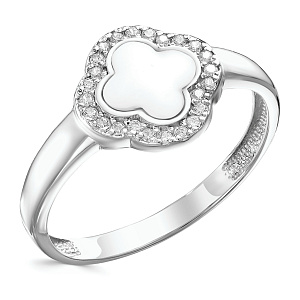 Кольцо из серебра с фианитами, эмалью