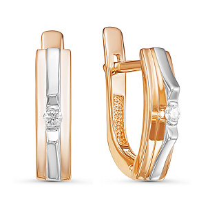 Серьги с английским замком из красного золота с бриллиантом