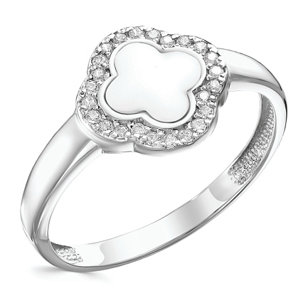 Кольцо из серебра с фианитами, эмалью