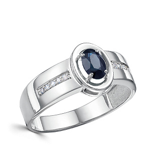 Кольцо из белого золота с бриллиантами, сапфиром