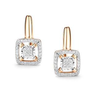 Серьги с английским замком из красного золота с бриллиантом