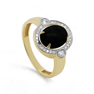 Кольцо из желтого золота с бриллиантами, ониксом
