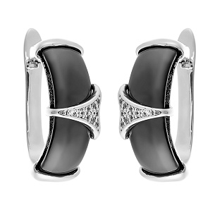 Серьги с английским замком из серебра с керамиками и циркониями