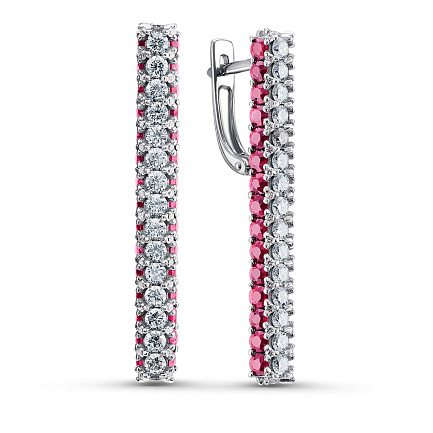 Серьги из белого золота с бриллиантами, рубинами