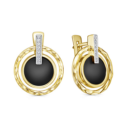 Серьги с английским замком из желтого золота с бриллиантами