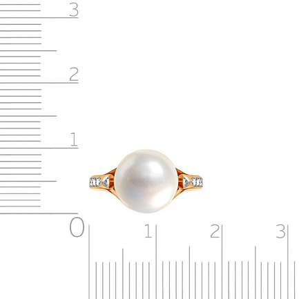 Кольцо из красного золота с жемчугом, фианитами Сваровски