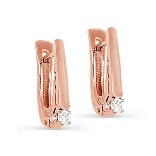 Серьги с английским замком из красного золота с бриллиантом