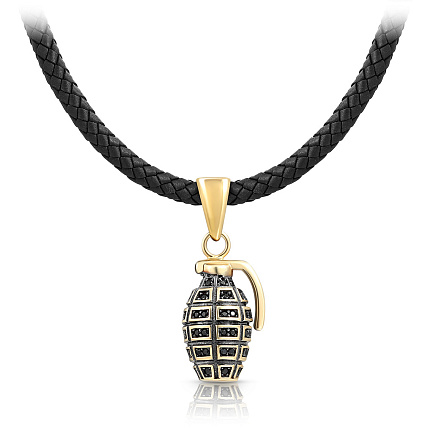 Колье из желтого золота с каучуком, фианитом