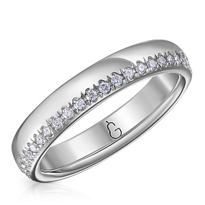 Кольцо обручальное из белого золота с бриллиантами