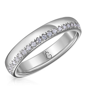 Кольцо обручальное из белого золота с бриллиантом