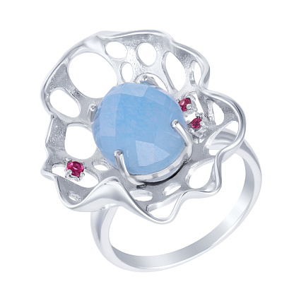 Кольцо из серебра с агатом, фианитом