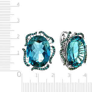 Серьги с английским замком из белого золота с бриллиантами, топазом