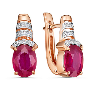 Серьги с английским замком из красного золота с бриллиантами