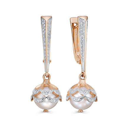 Серьги с английским замком из красного золота с бриллиантами