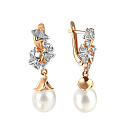 Серьги из красного золота с жемчугом, фианитом