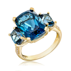 Кольцо из желтого золота с бриллиантами, топазом