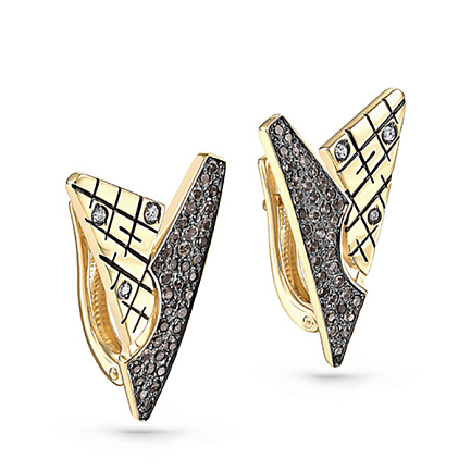 Серьги с английским замком из желтого золота с бриллиантами