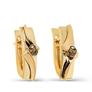 Серьги с английским замком из желтого золота с бриллиантами