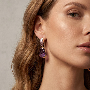 Серьги с английским замком из желтого золота с аметистом