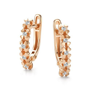 Серьги с английским замком из красного золота с бриллиантом