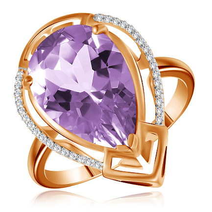 Кольцо из красного золота с аметистом, фианитом