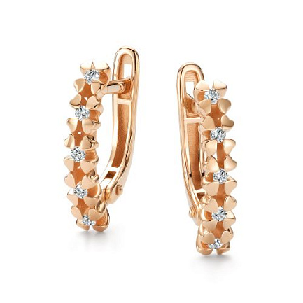 Серьги с английским замком из красного золота с бриллиантами