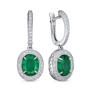 Серьги с английским замком из серебра с фианитами и алпанитами