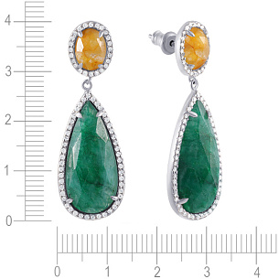 Пусеты из серебра с кианитом, фианитом