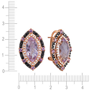 Серьги из красного золота с бриллиантами, аметистами