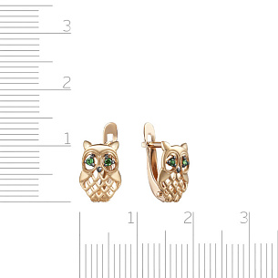 Серьги детские с английским замком из красного золота с фианитом