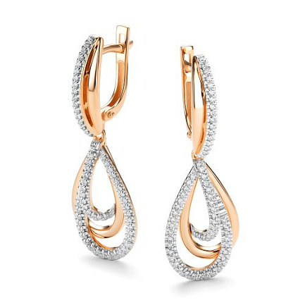 Серьги с английским замком из красного золота с бриллиантами