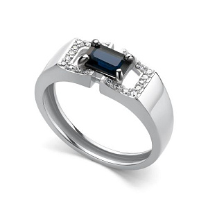 Кольцо из белого золота с бриллиантами, сапфиром