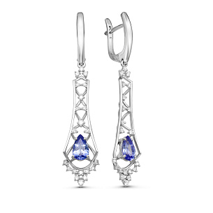Серьги с английским замком из белого золота с бриллиантами, танзанитами