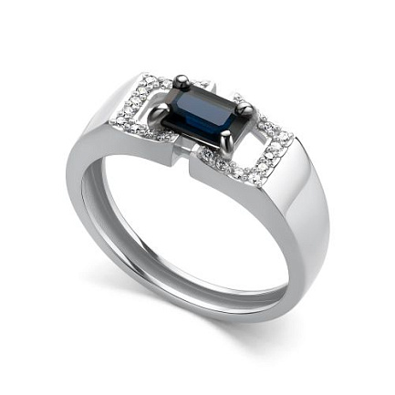 Кольцо из белого золота с бриллиантами, сапфиром
