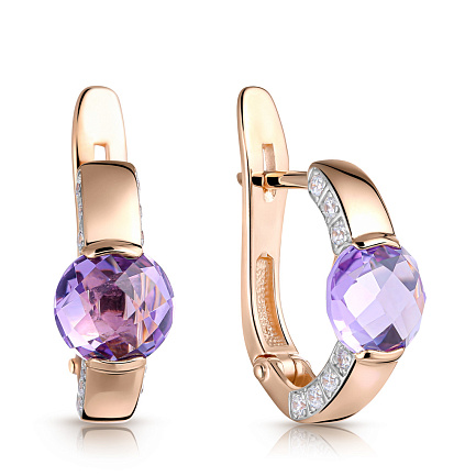 Серьги с английским замком из красного золота с аметистом
