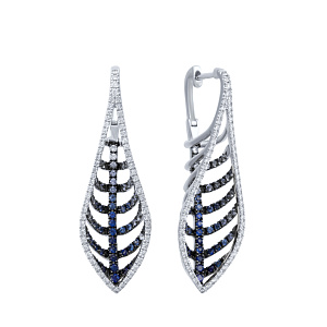 Серьги из белого золота с бриллиантами, сапфирами