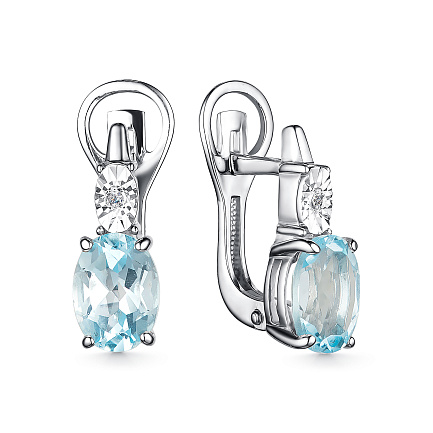 Серьги с английским замком из серебра с бриллиантами