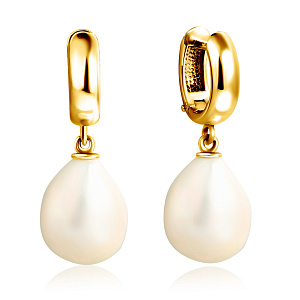 Серьги с английским замком из желтого золота с жемчугом
