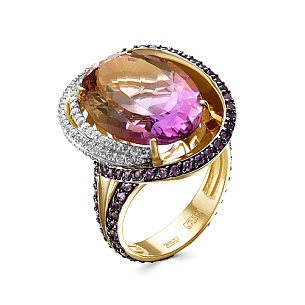 Золотое кольцо с аметистами, бриллиантами