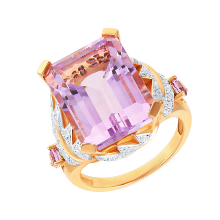 Кольцо из желтого золота с бриллиантами, аметистом