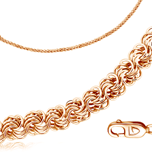 Цепь ручной работы из красного золота, плетение розочка