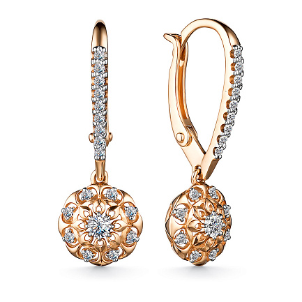 Серьги с английским замком из красного золота с бриллиантами