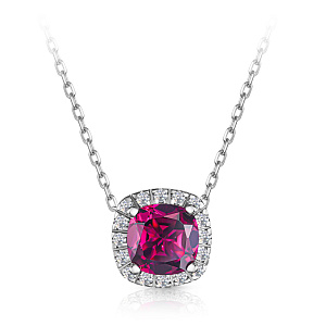 Колье из белого золота с бриллиантами, родолитом, плетение якорное